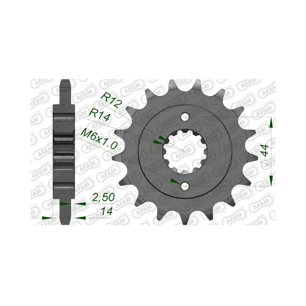 656330-afam-front-sprocket-20614-17-2.webp Преден зъбак 17 Зъба/ 525 Honda VT750C/C2 97-01, VT750DC Black Widow 00-04, VT750DC Shadow Spirit 07-09, VT750RS 10 - Image 1