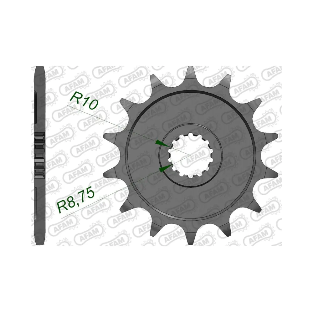656337-afam-front-sprocket-21203-14-2.webp Преден зъбак 14 Зъба/ 520 Gas Gas EC125 00-15, MC125 01-05, SM125 02-06; Yamaha DT200, WR125/200, YZ125 87-04 - Image 1