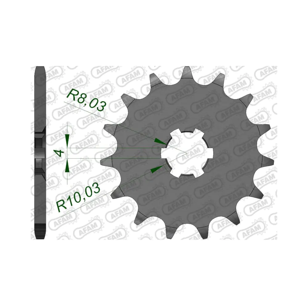 656438-afam-front-sprocket-30100-15-2.webp Преден зъбак 15 Зъба/ 420 Kawasaki KX65 00-26, KX85 01-25; Yamaha TT-R110E 08-25, TT-R50E 06-24; Suzuki RM60/65/100 - Image 1