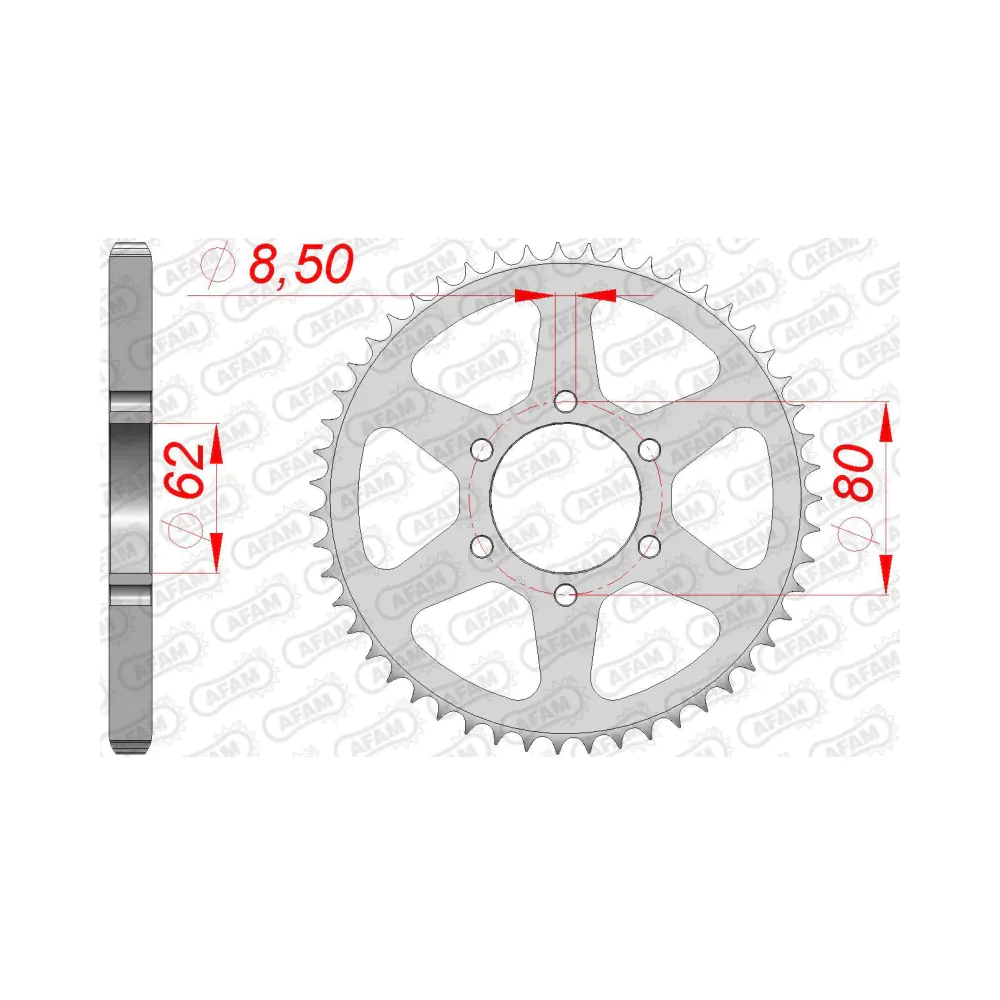 656541-afam-rear-steel-sprocket-12208-50-2.webp Заден Стоманен Зъбак 50 Зъба/ 428 Yamaha TW125 99-06, XT350 85-98 - Image 1