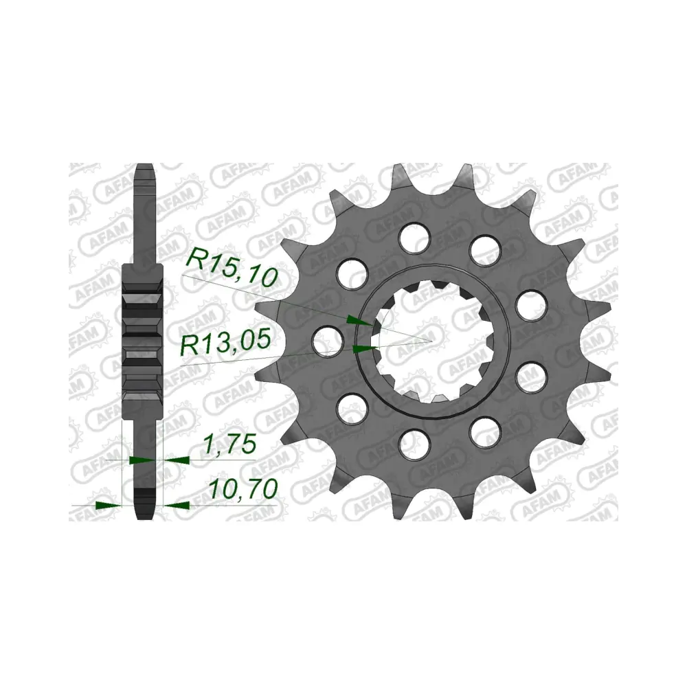 658875-afam-front-sprocket-21611-16-2.webp Преден зъбак 16 Зъба/ 520 Yamaha FZ8N/S Fazer 10-16, MT07/09/10, YZF R1 15-22, YZF R7 22-24 - Image 1