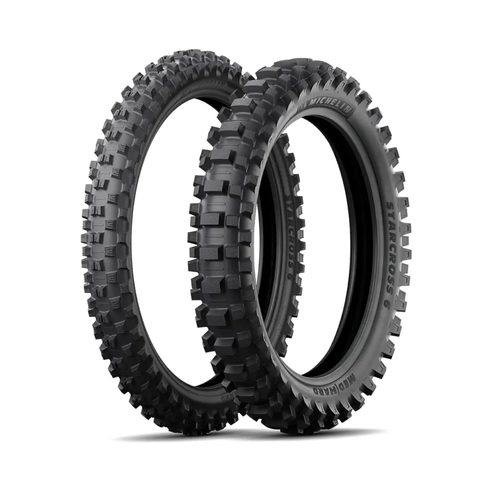michelin-starcross-6-medium-hard-tires-set-4-2.webp Комплект гуми Michelin Starcross 6 Medium Hard | Предна гума Starcross 6 Medium Hard 80/100-21 M/C 51M NHS F TT | Задна гума Starcross 6 Medium Hard 120/80-19 M/C 63M NHS R TT - Image 1